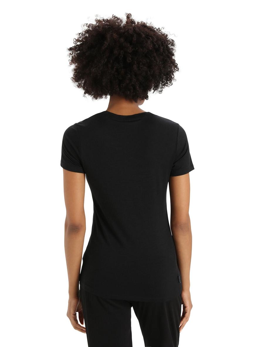 T Shirts Icebreaker Merino Tech Lite II Corta Sleeve Mountain Geology Femme Noir | FR 1610KORI